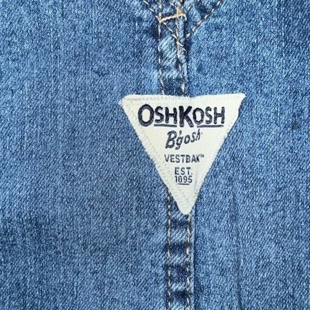 OshKosh B'gosh Baby Girls Denim Bib Overalls Blue Floral Lined Size 18M vestback